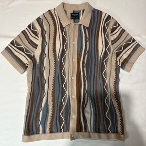 Abercrombie & Fitch Jacquard Stripe Button-Through Sweater Polo Size Small Mens